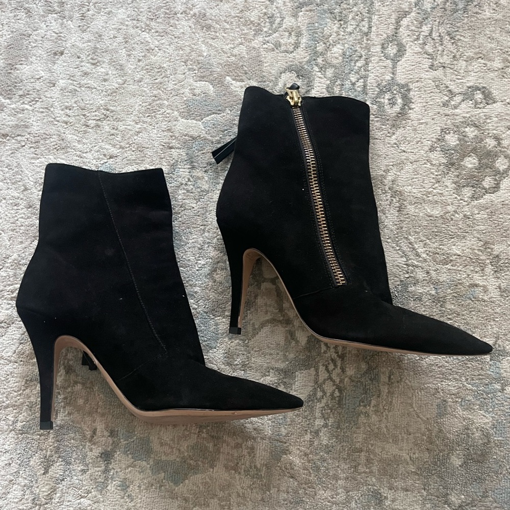 Schutz Black Suede Boots w/Gold zipper